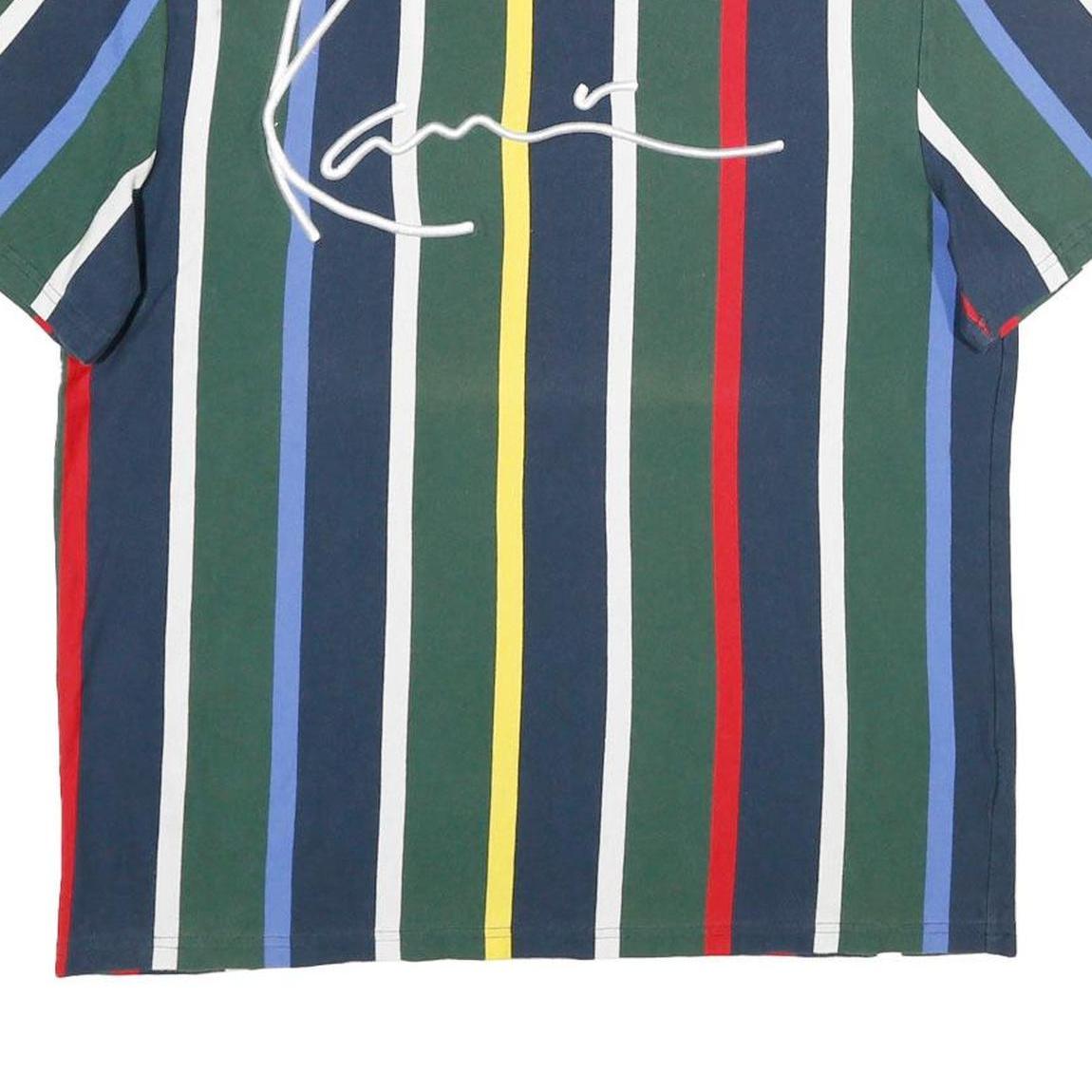 KARL KANI Mens Blue Green Red Multi Stripe Graphic T-Shirt M Short Sleeve Crew