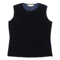 MEMORIES Womens Blue Sleeveless Round Neck Plain Top L Velvet Finish
