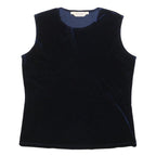 MEMORIES Womens Blue Sleeveless Round Neck Plain Top L Velvet Finish