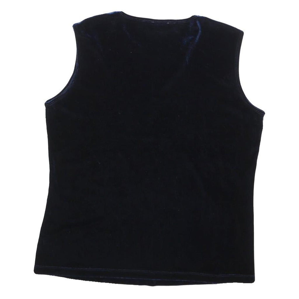 MEMORIES Womens Blue Sleeveless Round Neck Plain Top L Velvet Finish