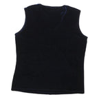 MEMORIES Womens Blue Sleeveless Round Neck Plain Top L Velvet Finish