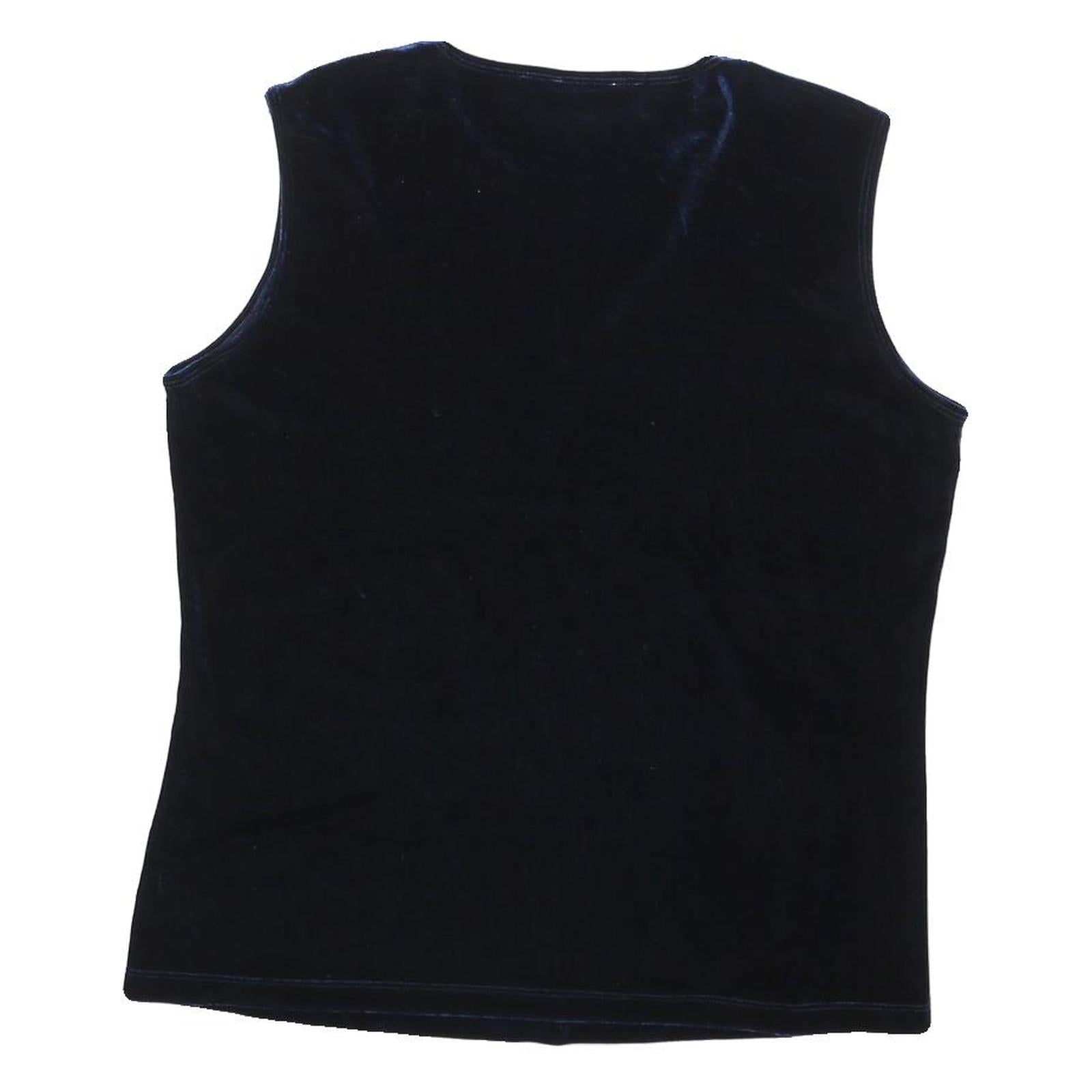 MEMORIES Womens Blue Sleeveless Round Neck Plain Top L Velvet Finish