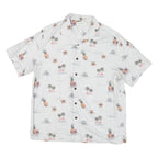 CARIBEAN Mens White Cotton Blend Short Sleeve Shirt L Tropical Print Summer