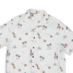CARIBEAN Mens White Cotton Blend Short Sleeve Shirt L Tropical Print Summer