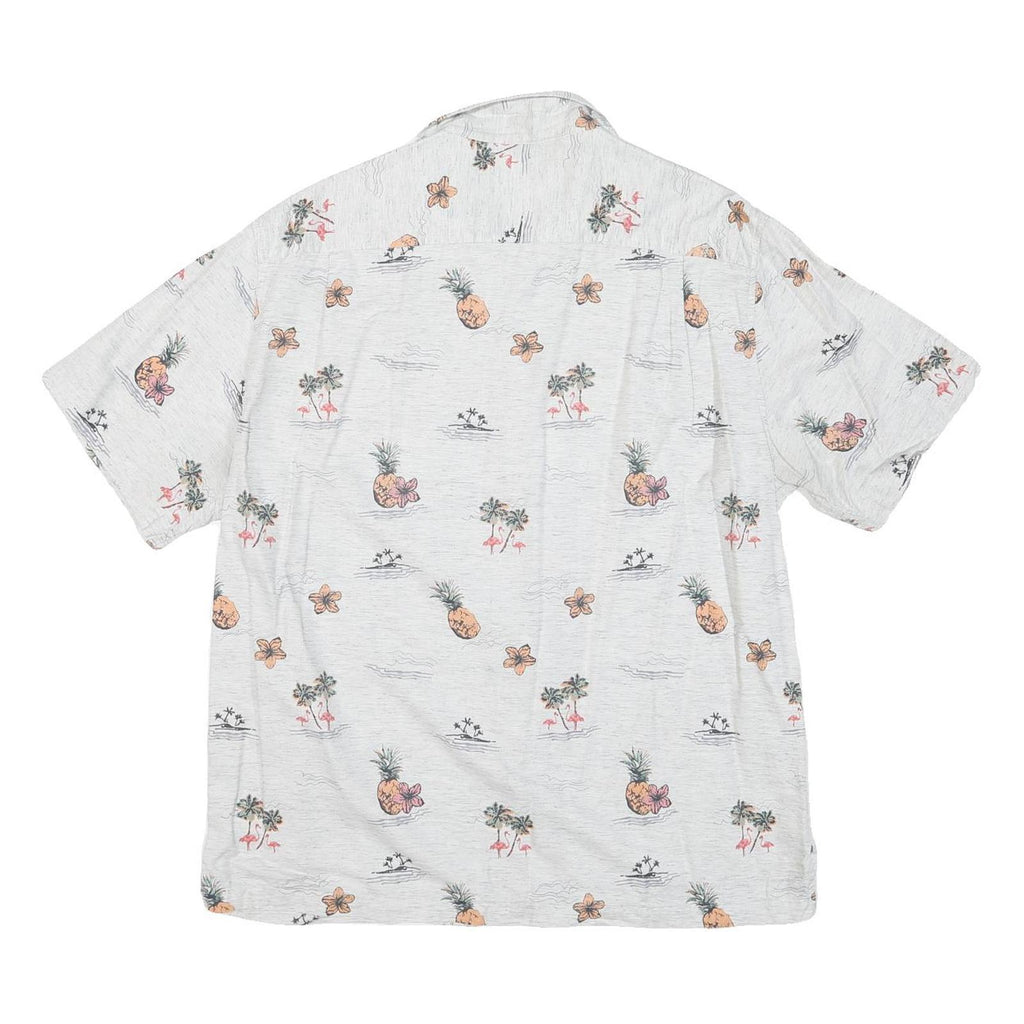 CARIBEAN Mens White Cotton Blend Short Sleeve Shirt L Tropical Print Summer