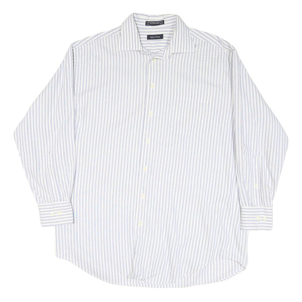 NAUTICA Mens Blue & White Stripe Shirt L Cotton Blend Casual Classic