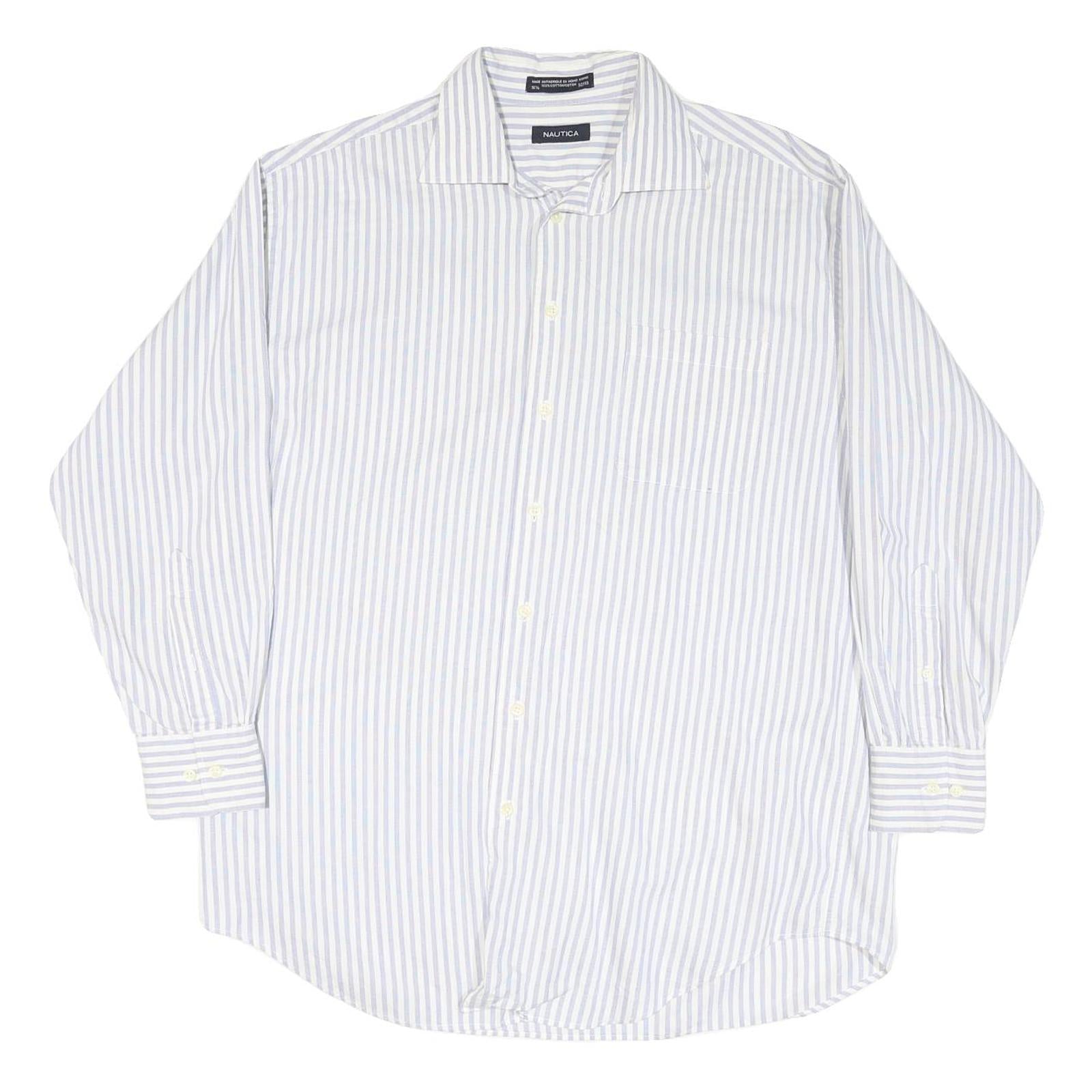 NAUTICA Mens Blue & White Stripe Shirt L Cotton Blend Casual Classic