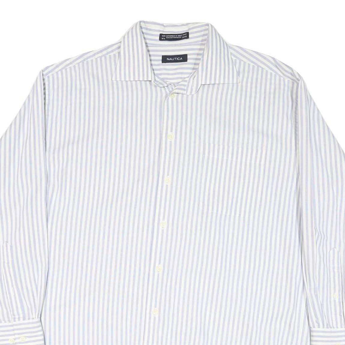 NAUTICA Mens Blue & White Stripe Shirt L Cotton Blend Casual Classic