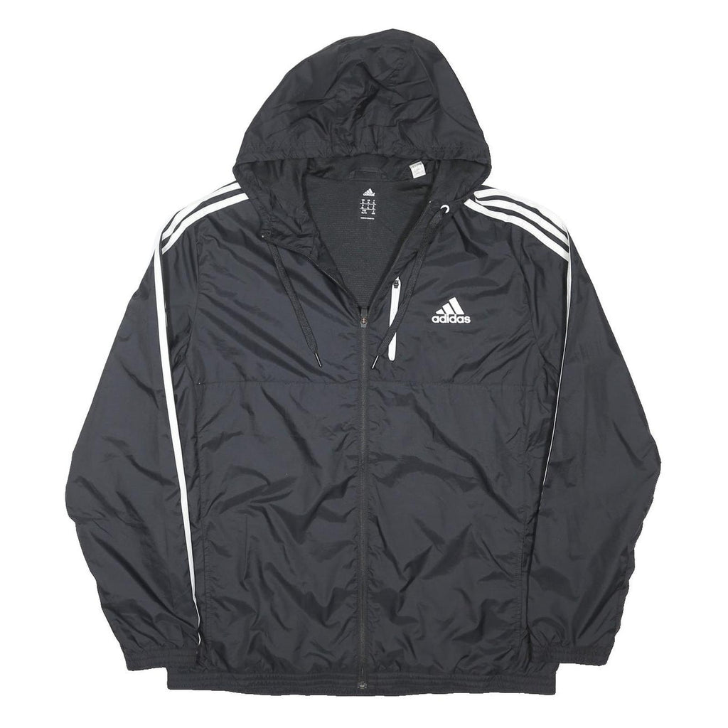 ADIDAS Mens Black White Track Jacket XL Polyester Blend Zip Hooded
