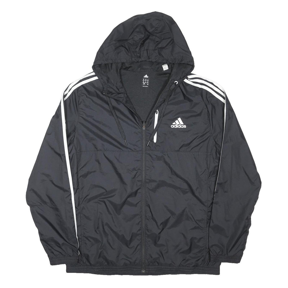 ADIDAS Mens Black White Track Jacket XL Polyester Blend Zip Hooded