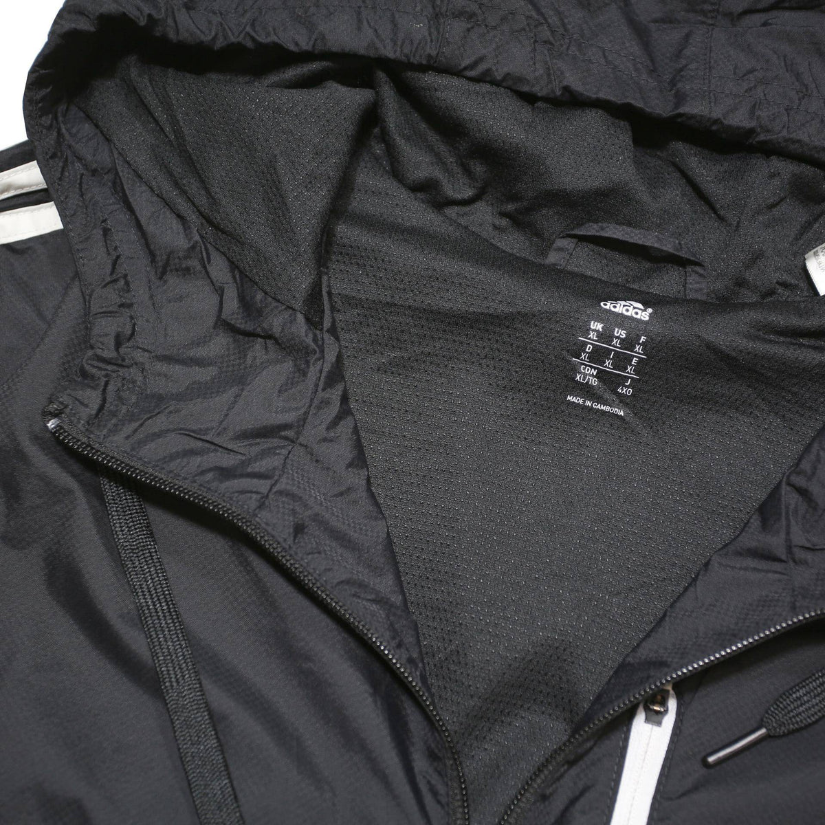 ADIDAS Mens Black White Track Jacket XL Polyester Blend Zip Hooded