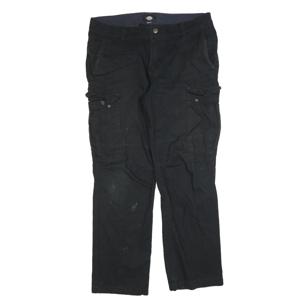 DICKIES Mens Cotton Blend Black Regular Cargo Trousers W38 L34 Workwear Zip