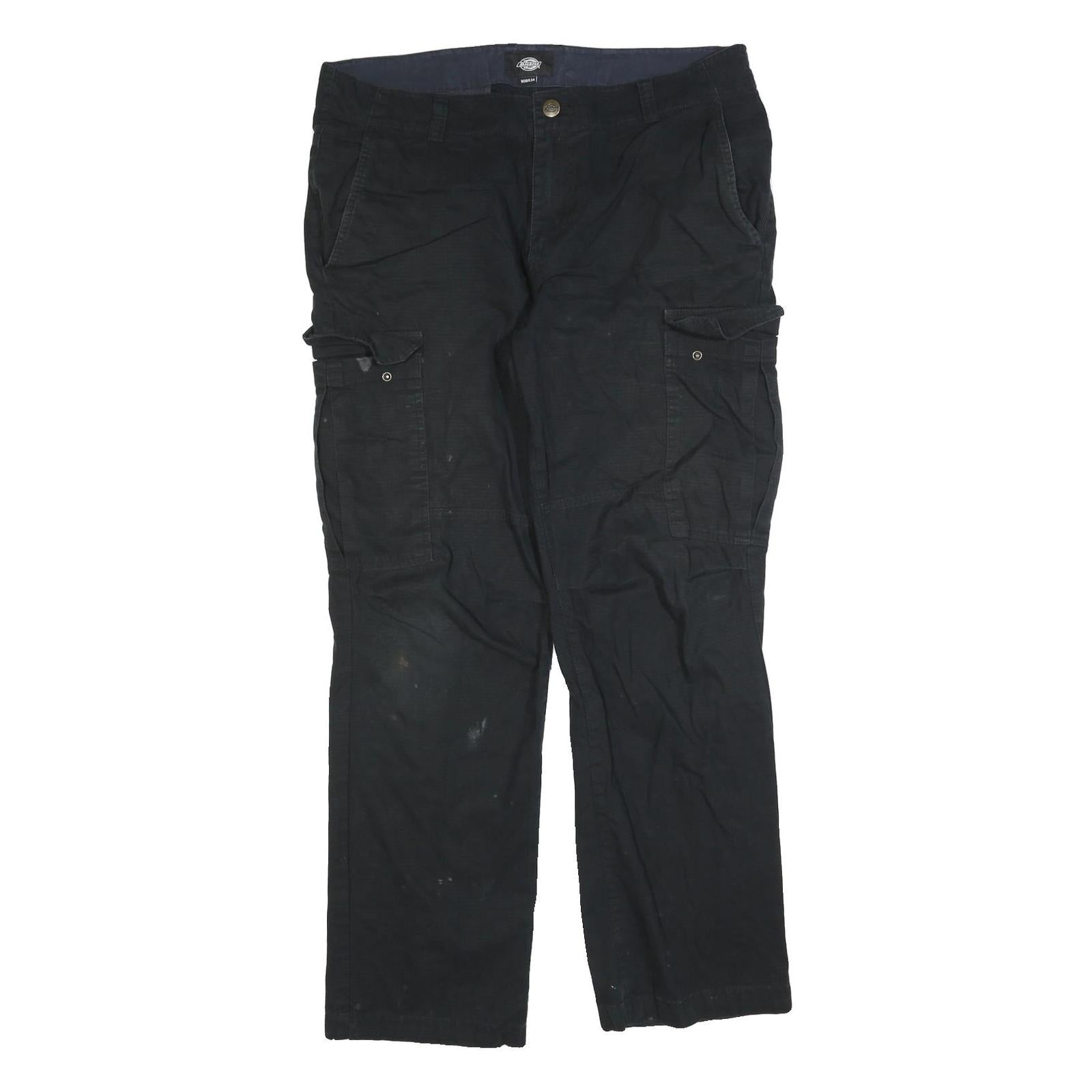 DICKIES Mens Cotton Blend Black Regular Cargo Trousers W38 L34 Workwear Zip