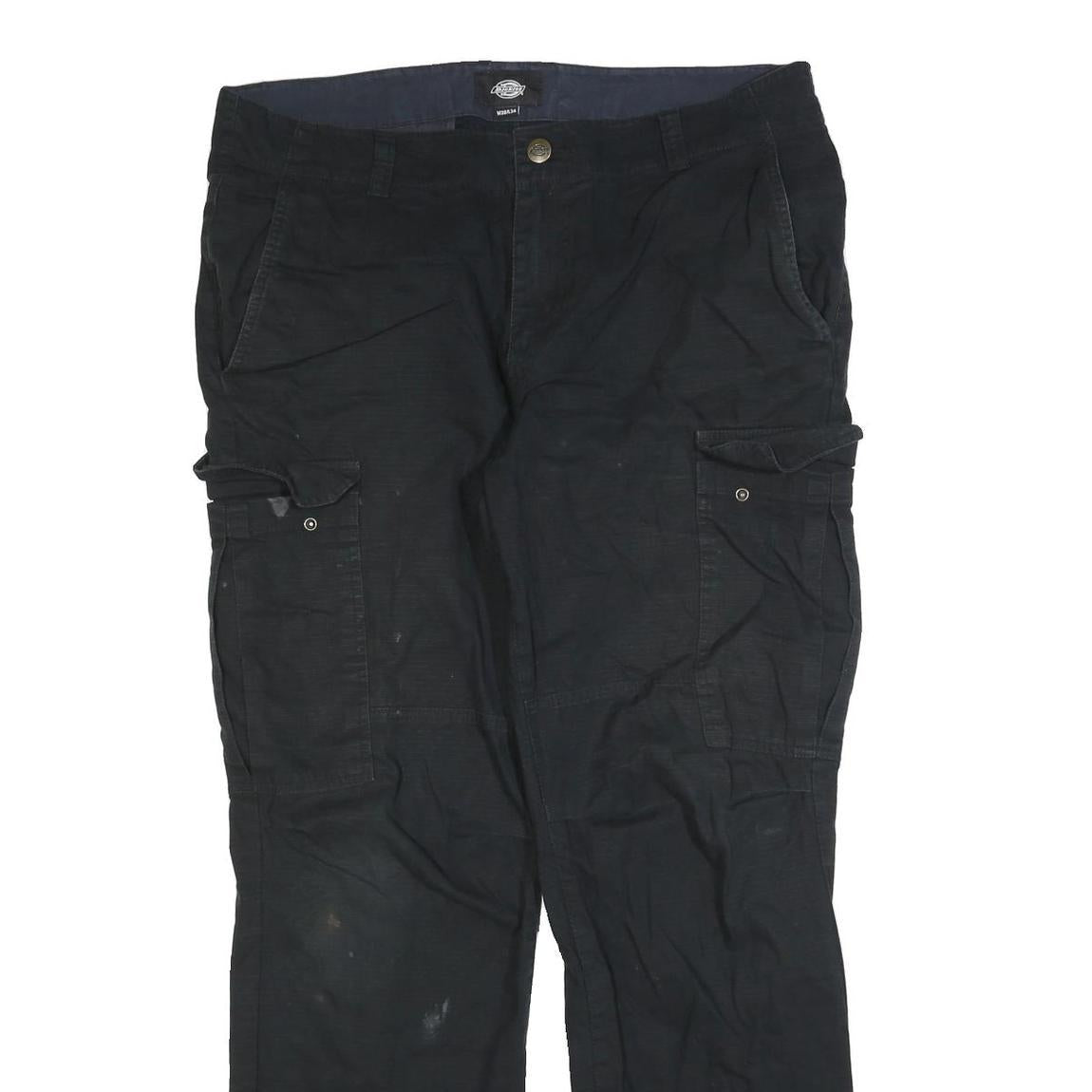 DICKIES Mens Cotton Blend Black Regular Cargo Trousers W38 L34 Workwear Zip