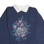 MORNING SUN Womens Navy Blue & White Floral Print Collar L Cotton Sweatshirt