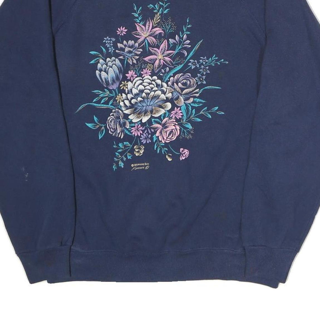 MORNING SUN Womens Navy Blue & White Floral Print Collar L Cotton Sweatshirt