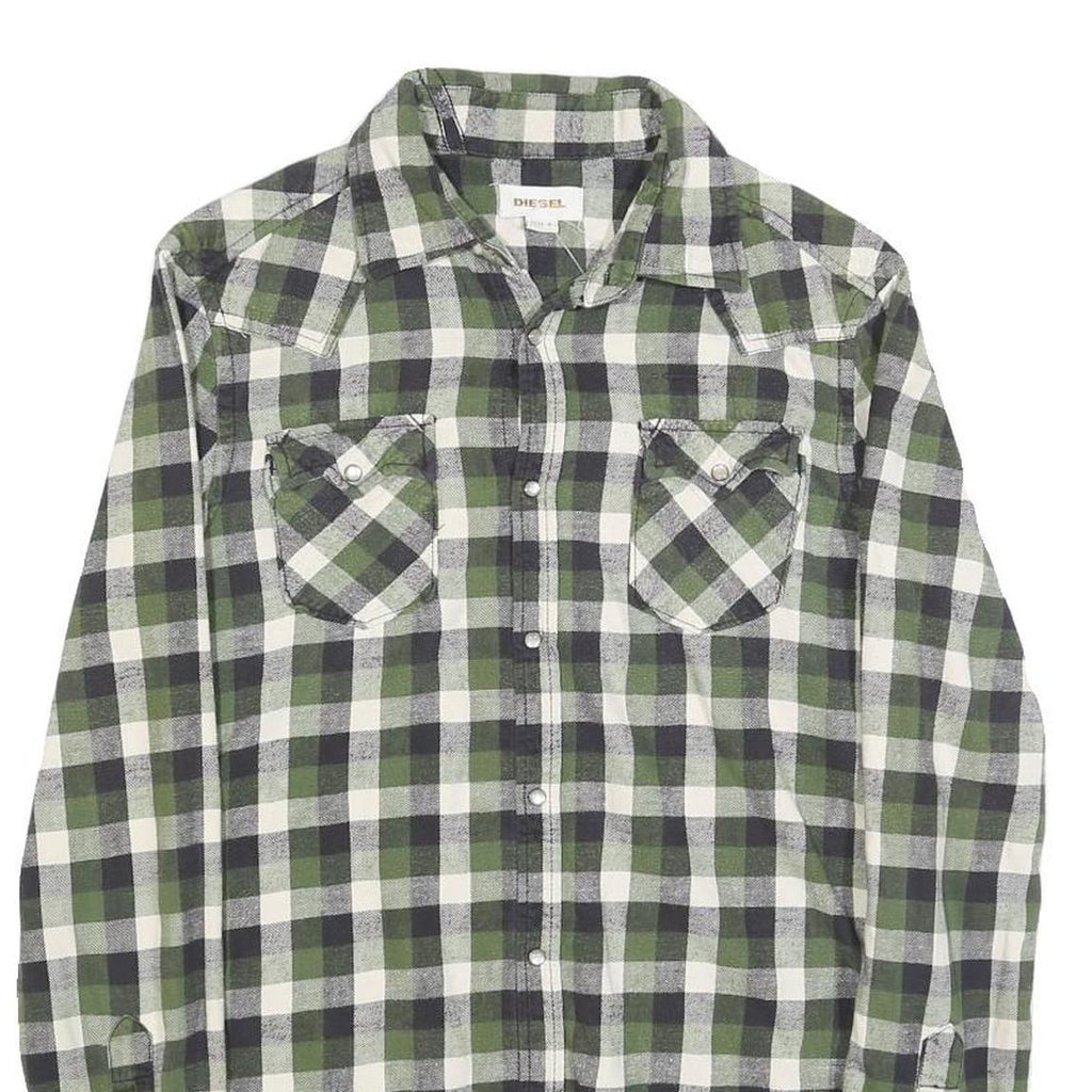 DIESEL Mens Green & Black Check Shirt S Casual Cotton Long Sleeve Buttons