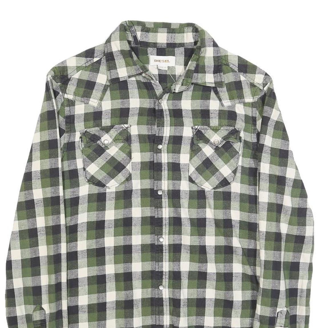 DIESEL Mens Green & Black Check Shirt S Casual Cotton Long Sleeve Buttons