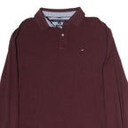 TOMMY HILFIGER Mens Maroon Long Sleeve Plain XL Cotton Classic Fit Polo Shirt