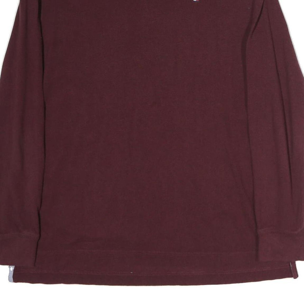 TOMMY HILFIGER Mens Maroon Long Sleeve Plain XL Cotton Classic Fit Polo Shirt