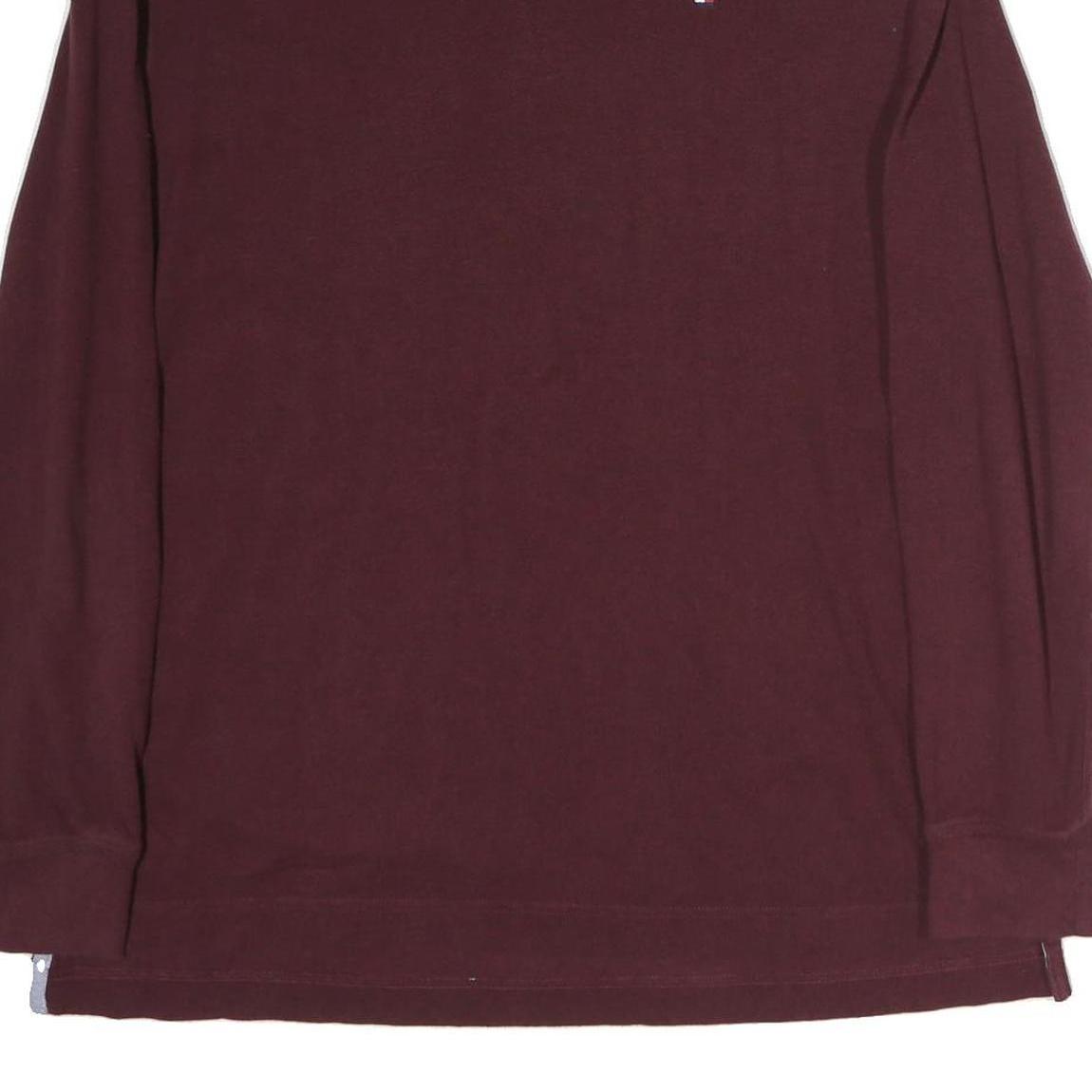 TOMMY HILFIGER Mens Maroon Long Sleeve Plain XL Cotton Classic Fit Polo Shirt