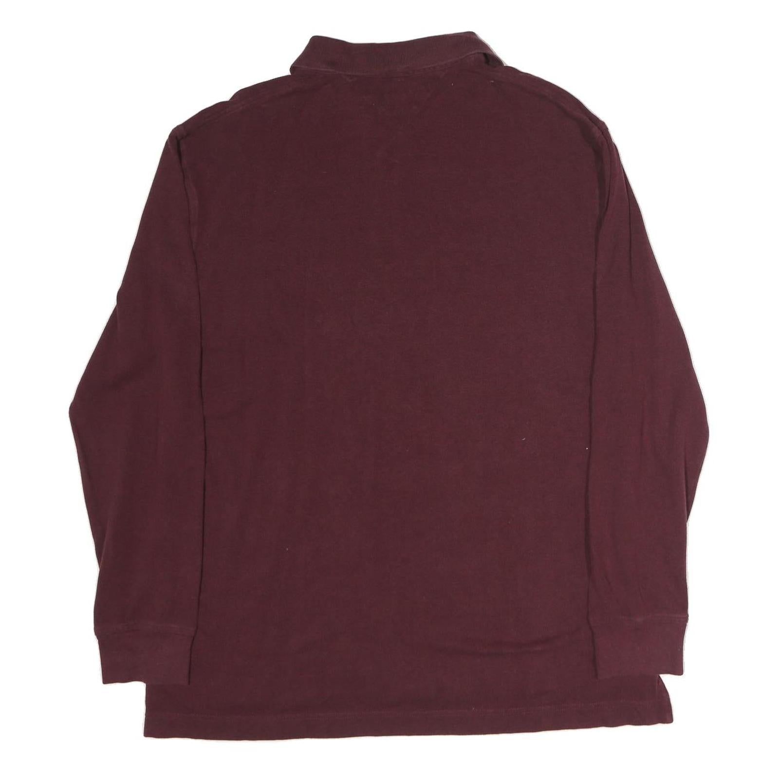 TOMMY HILFIGER Mens Maroon Long Sleeve Plain XL Cotton Classic Fit Polo Shirt