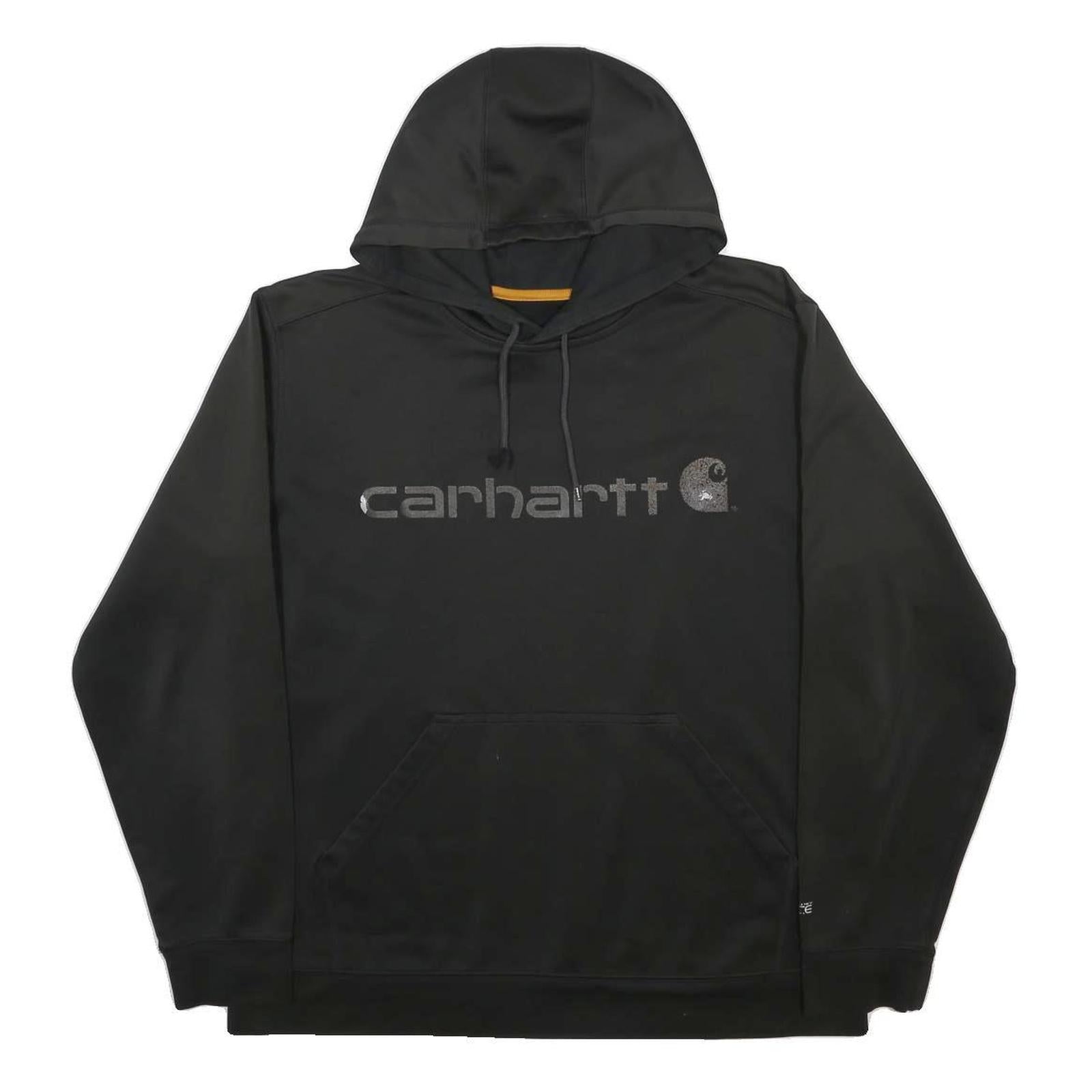 CARHARTT Mens Black Hoodie L Polyester Blend Front Logo Pullover