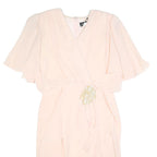 JUSTIN DAVID Womens Cream Fit & Flare Polyester Dress Midi Short Sleeve M