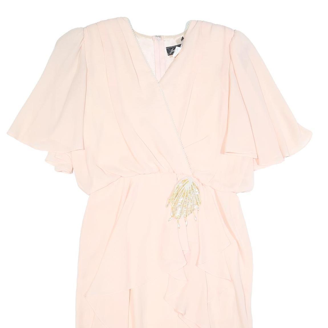 JUSTIN DAVID Womens Cream Fit & Flare Polyester Dress Midi Short Sleeve M