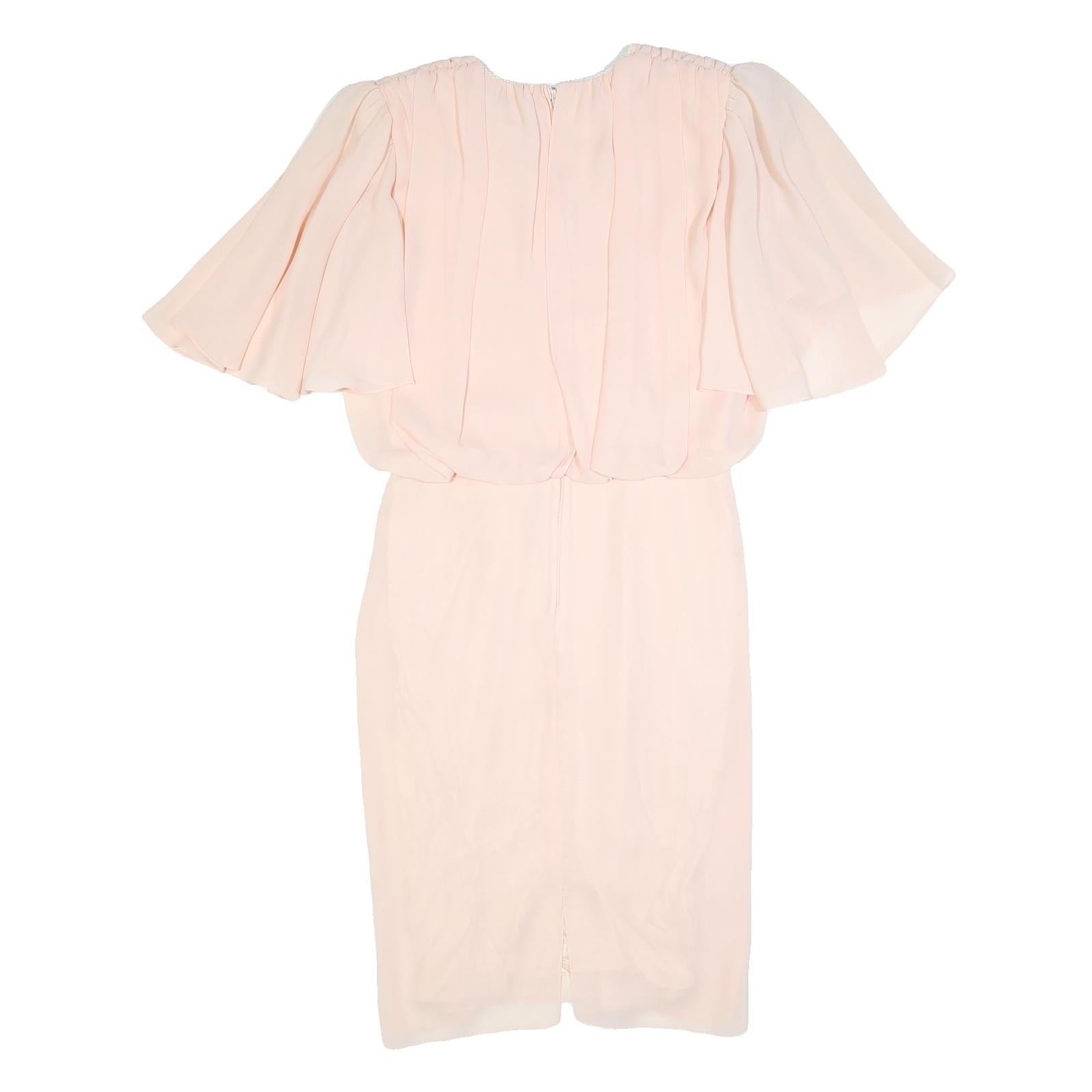 JUSTIN DAVID Womens Cream Fit & Flare Polyester Dress Midi Short Sleeve M