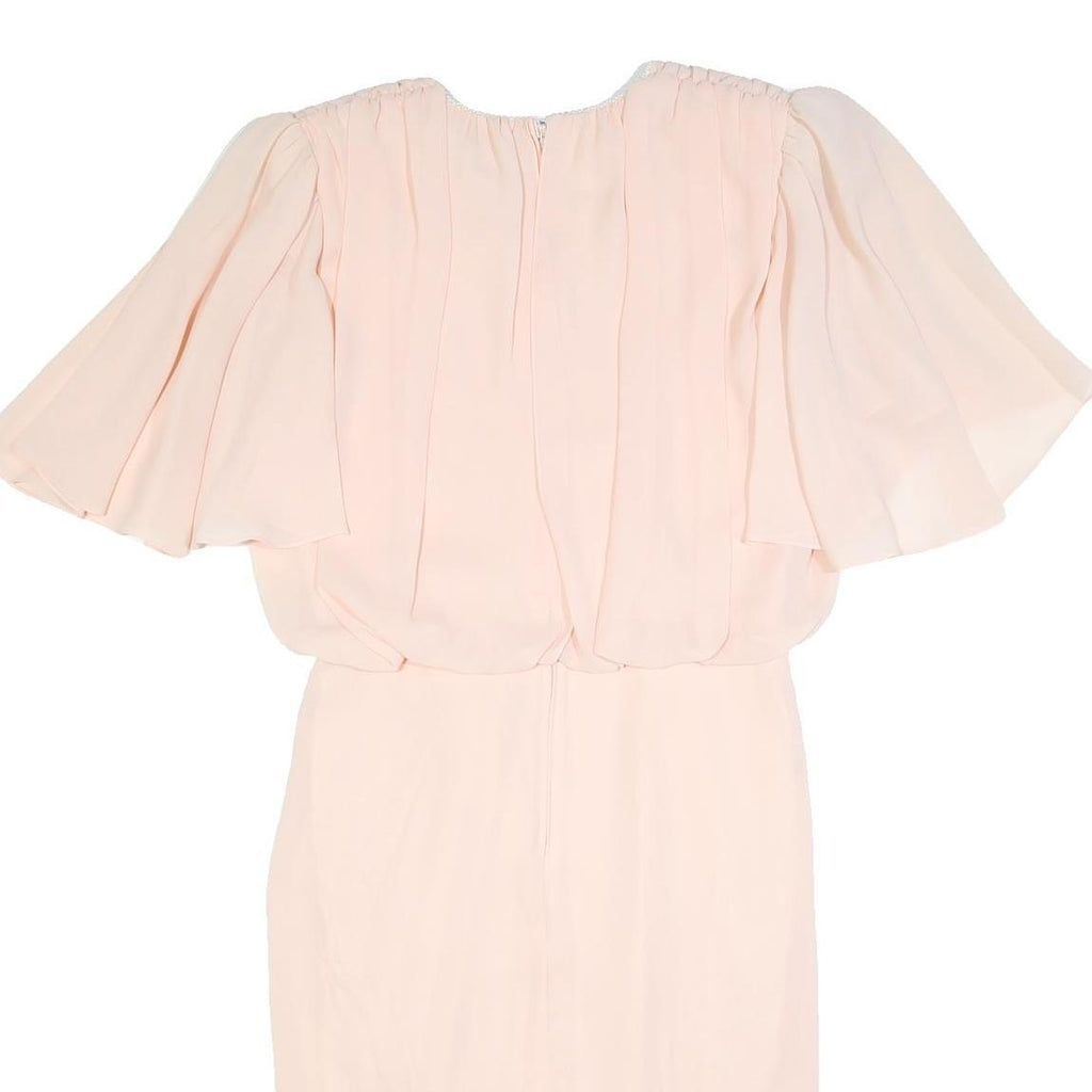 JUSTIN DAVID Womens Cream Fit & Flare Polyester Dress Midi Short Sleeve M