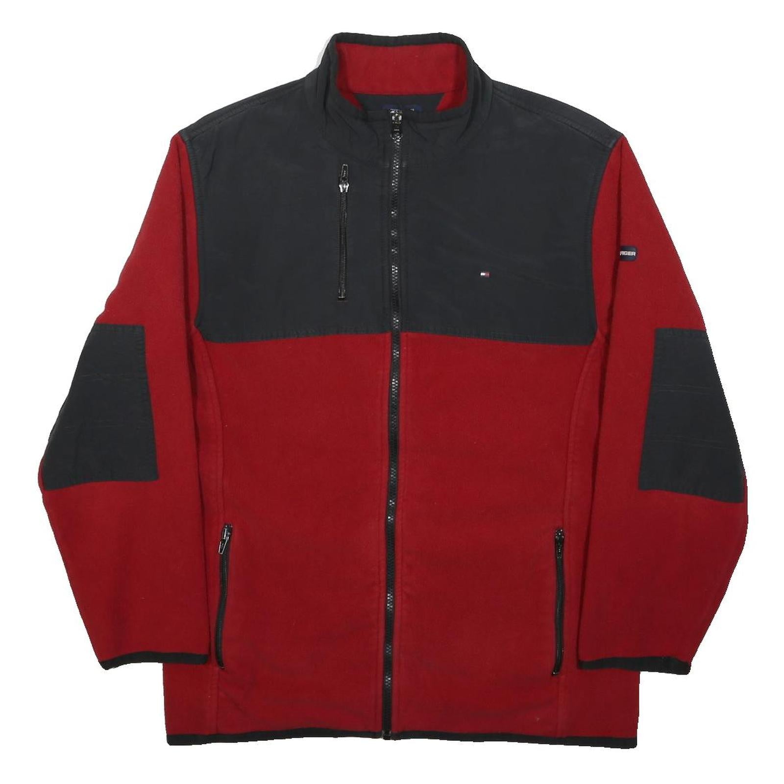 TOMMY HILFIGER Boys Red & Black Colourblock Jacket 2XL Polyester Zip Casual Warm