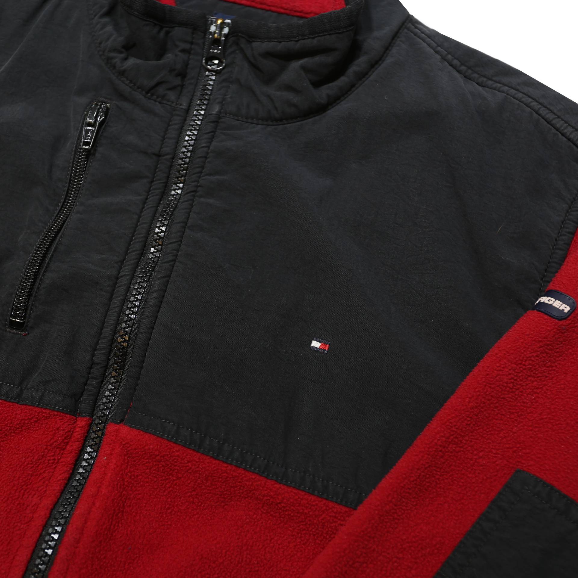 TOMMY HILFIGER Boys Red & Black Colourblock Jacket 2XL Polyester Zip Casual Warm