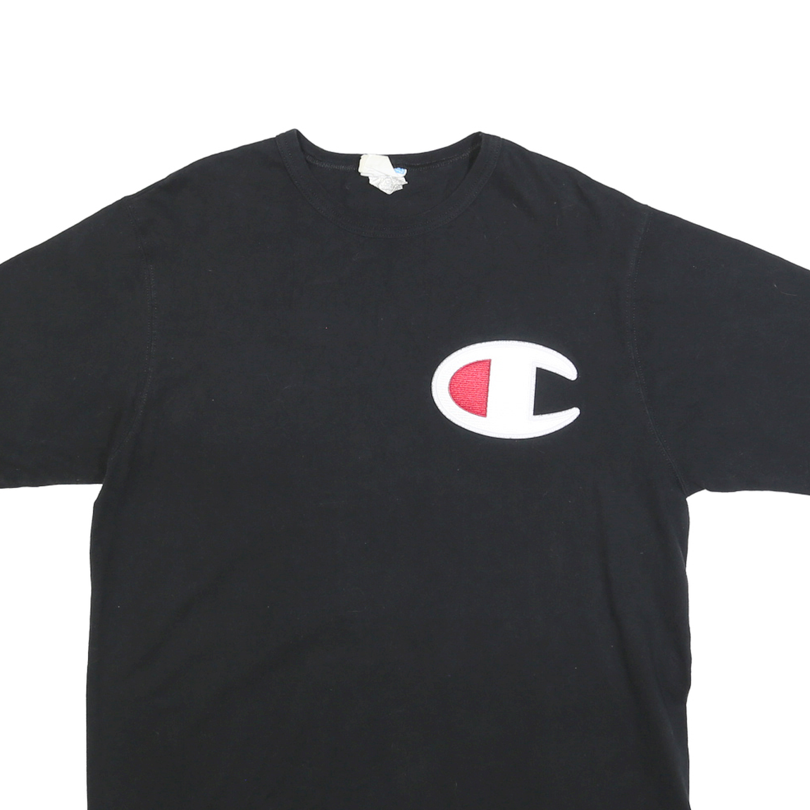 CHAMPION Mens Black Graphic T-Shirt XL Short Sleeve Crew Neck Logo Embroidered