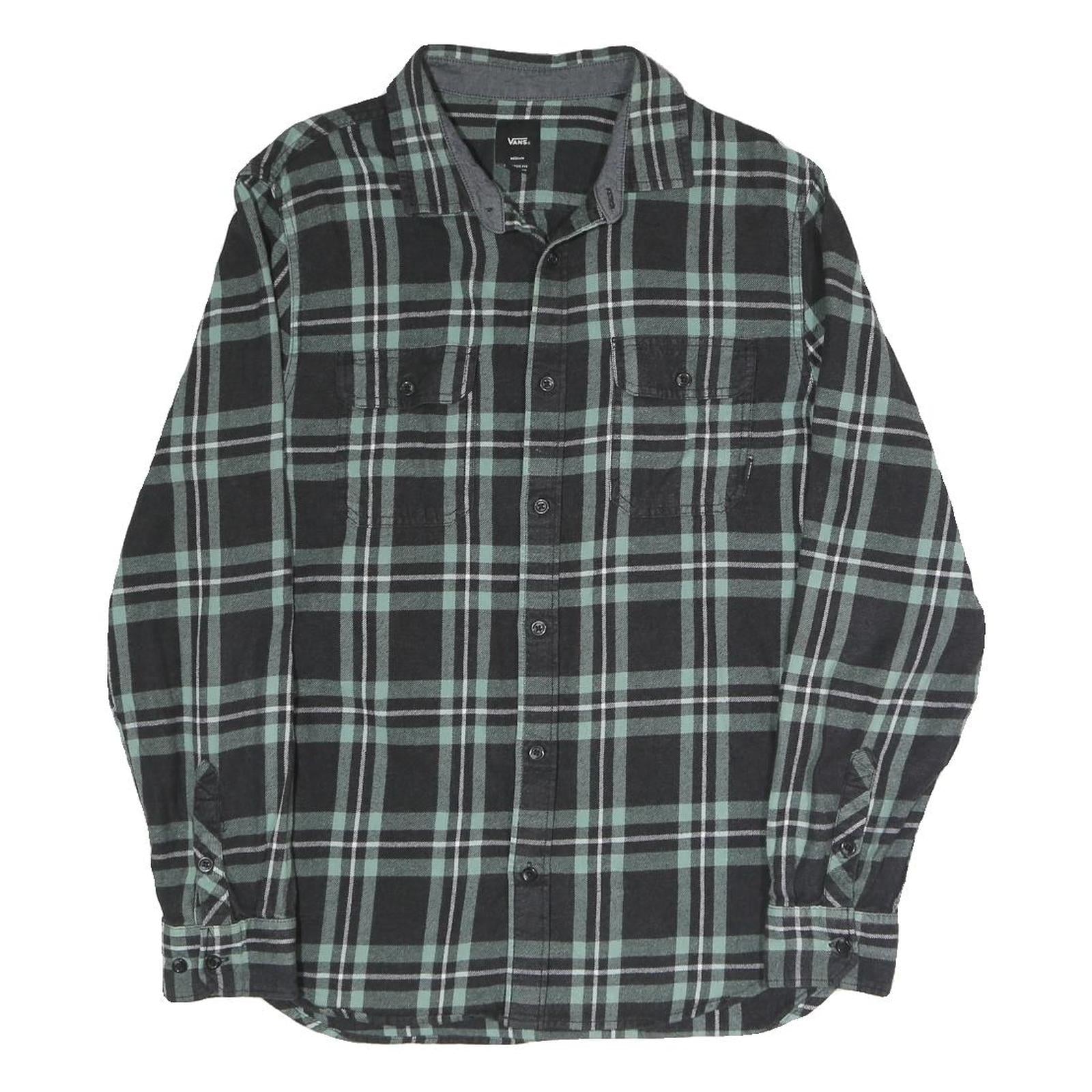 VANS Mens Black & Green Check Shirt M Cotton Blend Long Sleeve Casual