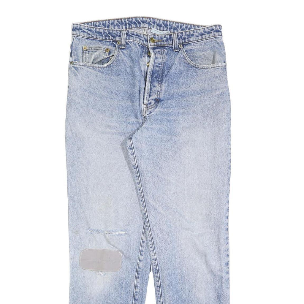 GARRY Mens Jeans Blue Regular Straight Denim Light W33 L32 Button Cotton Blend