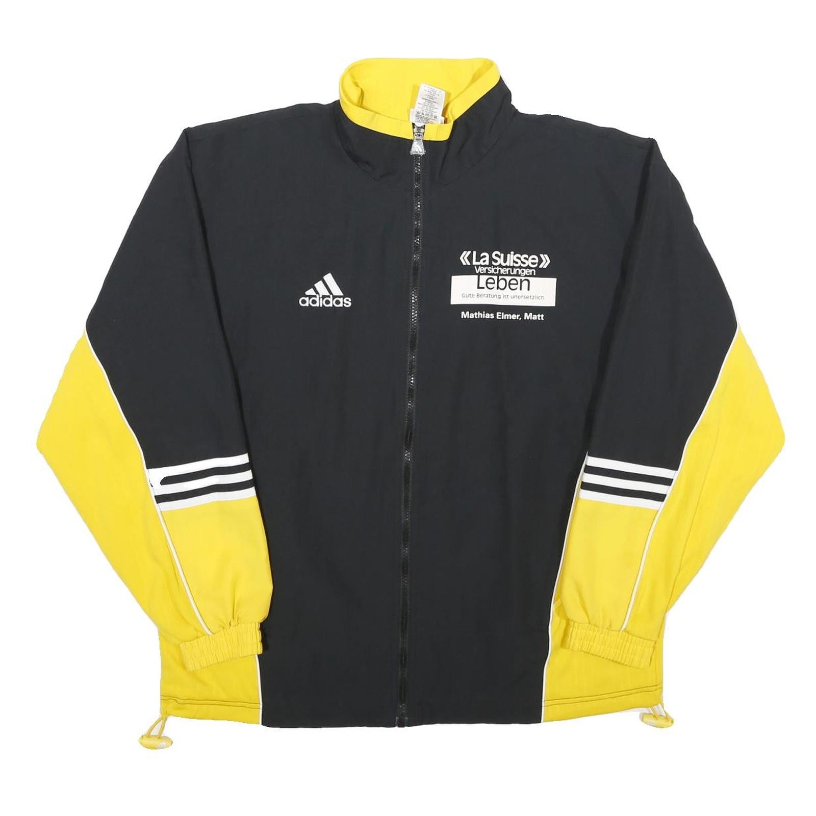 ADIDAS Mens Black & Yellow Track Jacket M Polyester Zip Logo Sport Casual