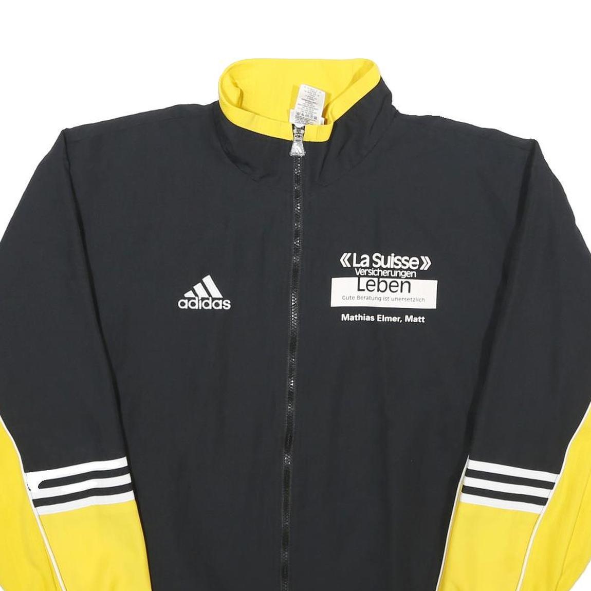 ADIDAS Mens Black & Yellow Track Jacket M Polyester Zip Logo Sport Casual
