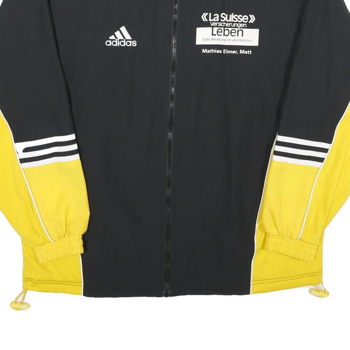 ADIDAS Mens Black & Yellow Track Jacket M Polyester Zip Logo Sport Casual