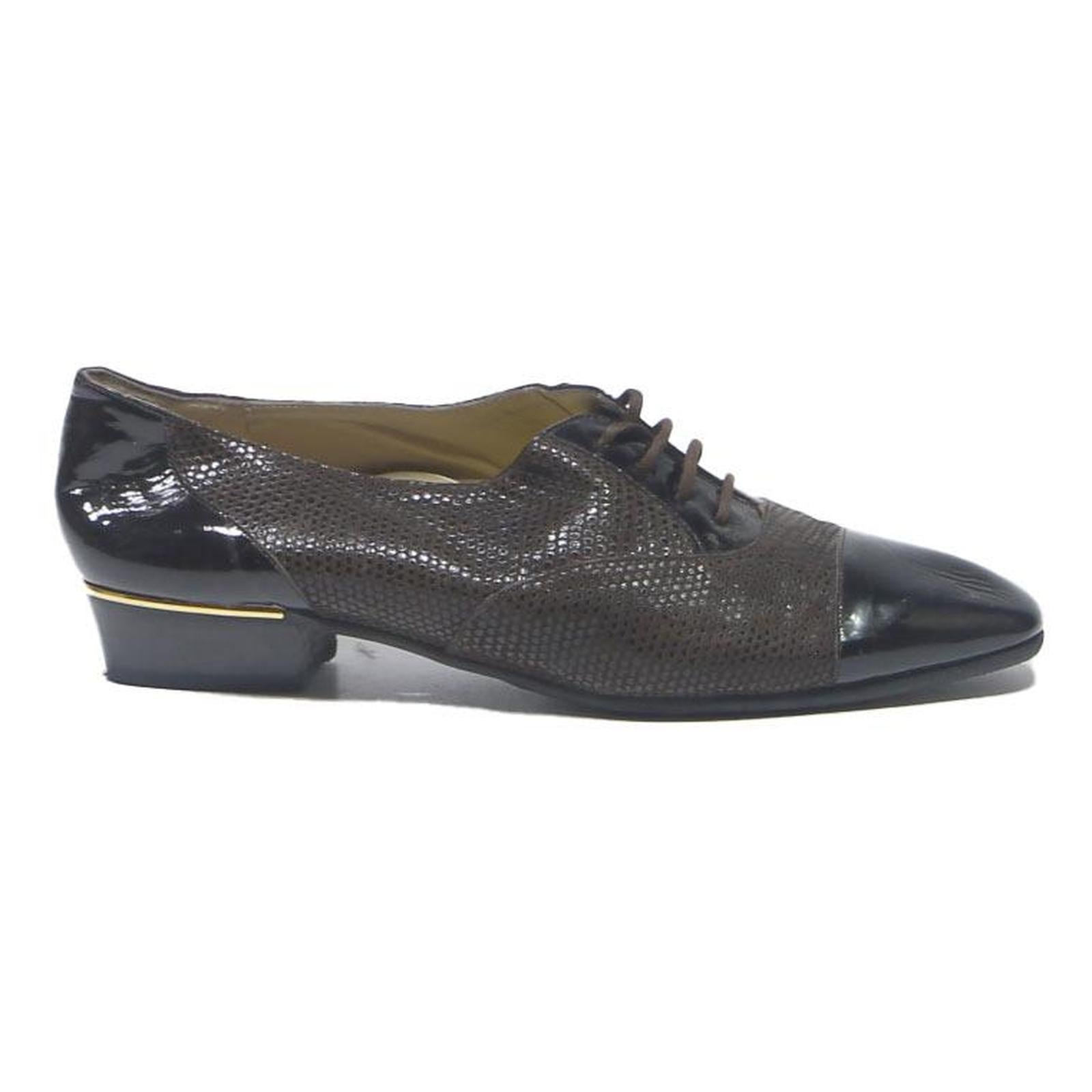 BALLY Womens Lace-Up Oxford Leather Black Brown UK 5 Elegant Comfort