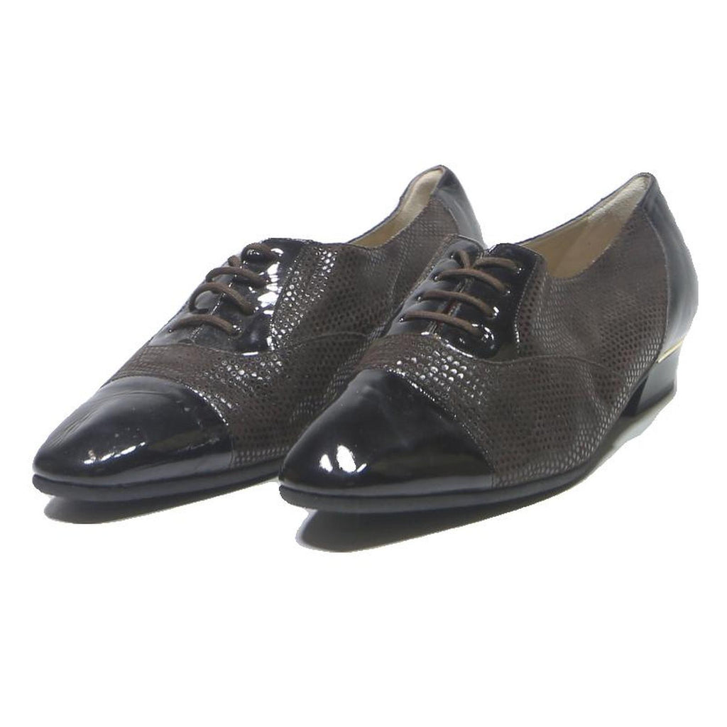 BALLY Womens Lace-Up Oxford Leather Black Brown UK 5 Elegant Comfort