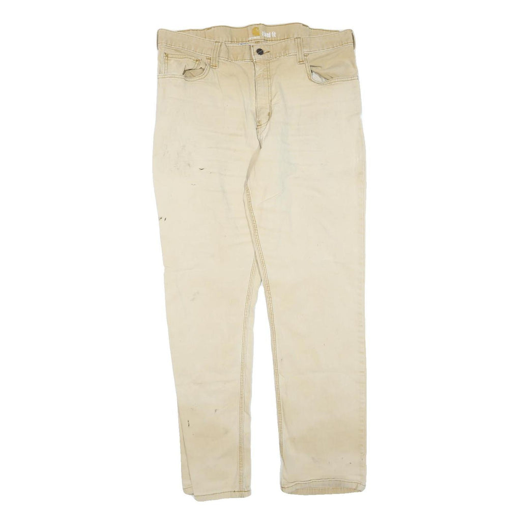 CARHARTT Mens Cotton Blend Beige Regular Fit Straight Leg Trousers W36 L32