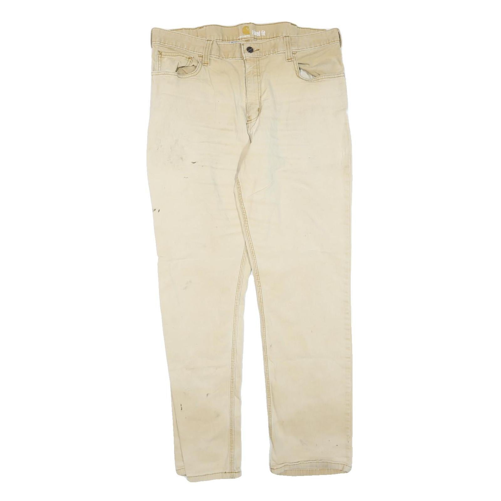 CARHARTT Mens Cotton Blend Beige Regular Fit Straight Leg Trousers W36 L32