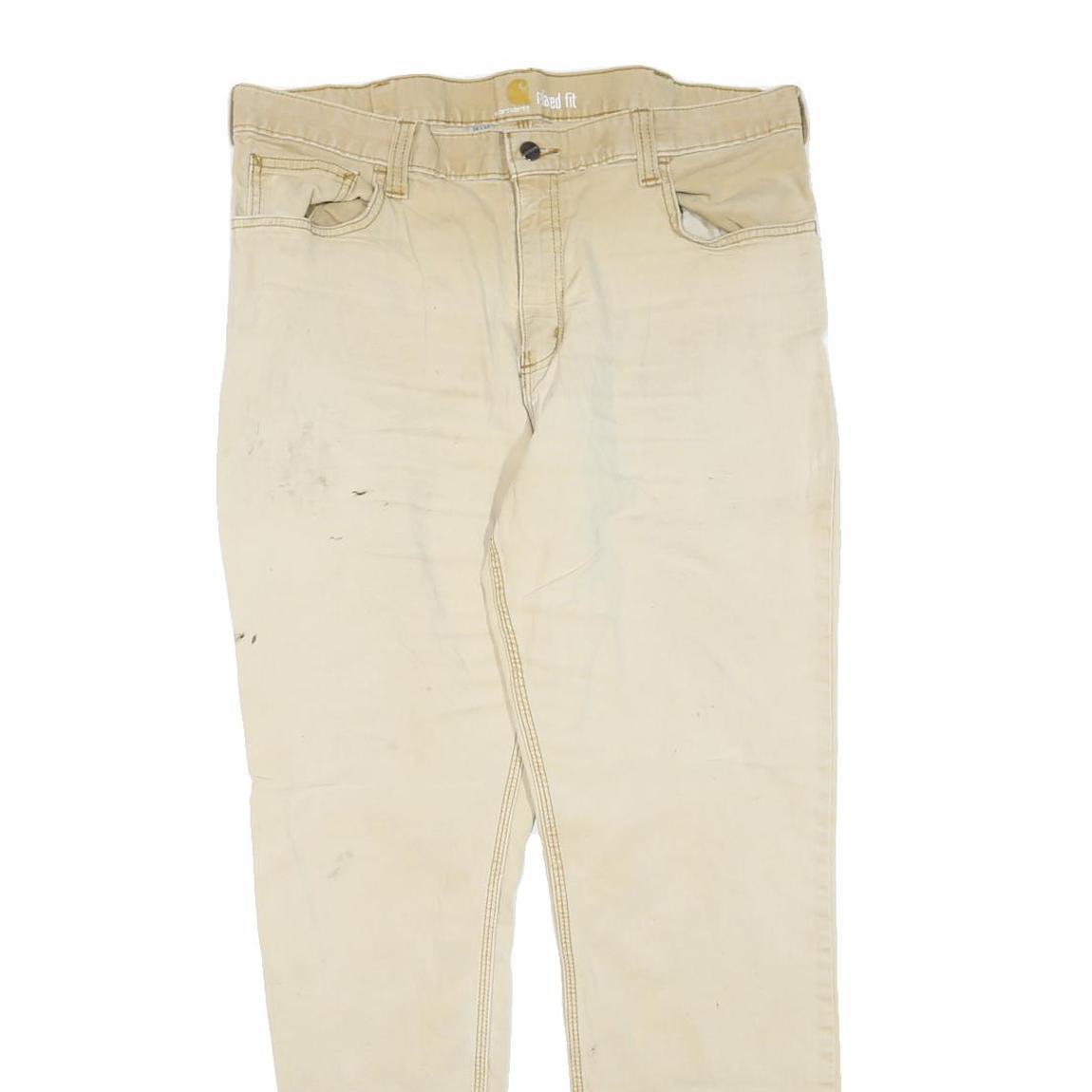 CARHARTT Mens Cotton Blend Beige Regular Fit Straight Leg Trousers W36 L32