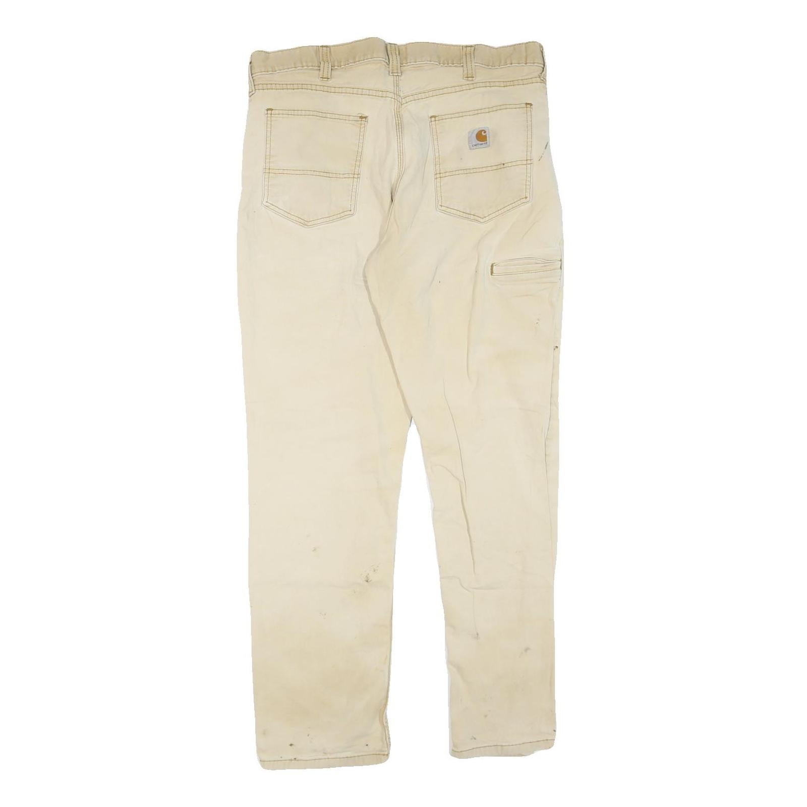 CARHARTT Mens Cotton Blend Beige Regular Fit Straight Leg Trousers W36 L32