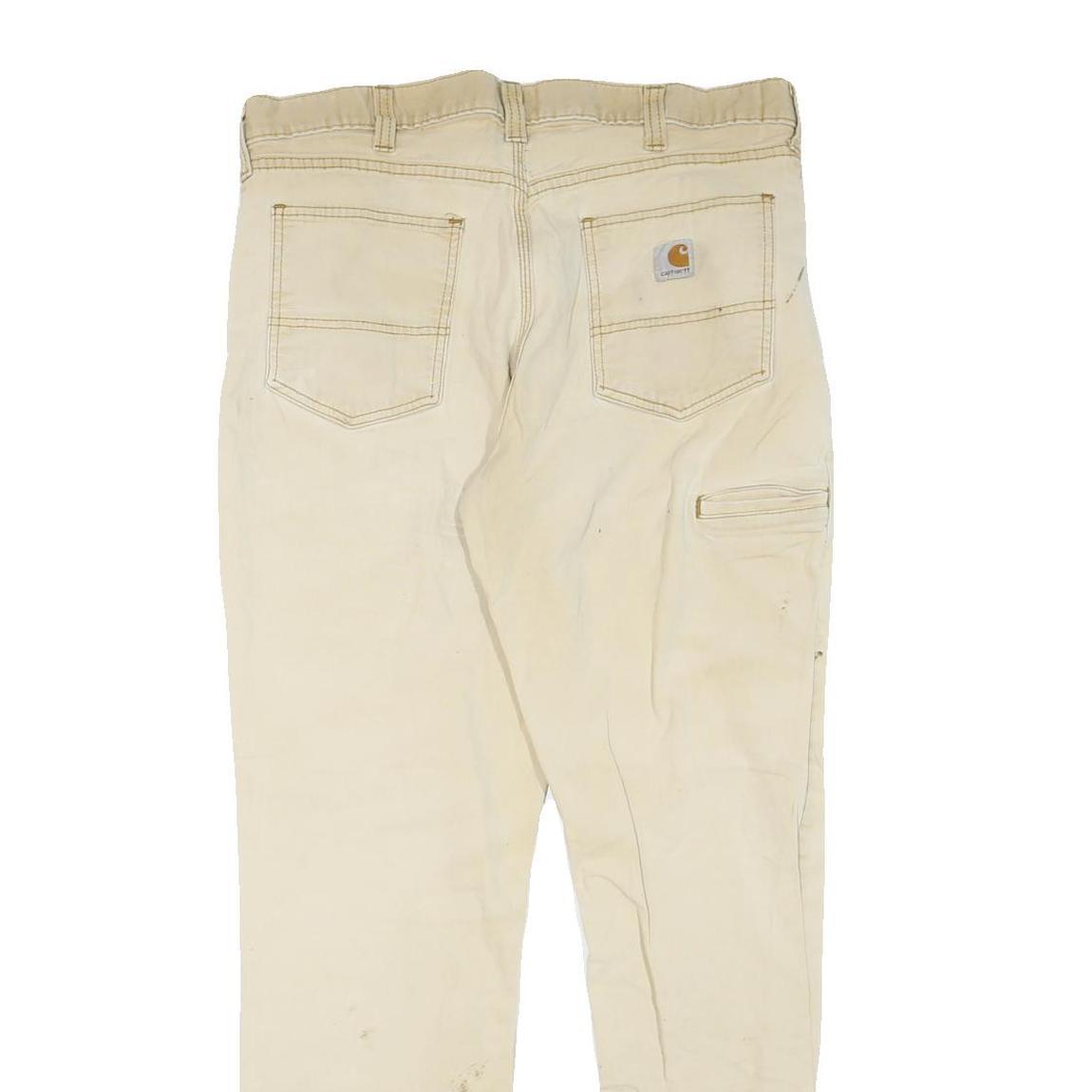 CARHARTT Mens Cotton Blend Beige Regular Fit Straight Leg Trousers W36 L32