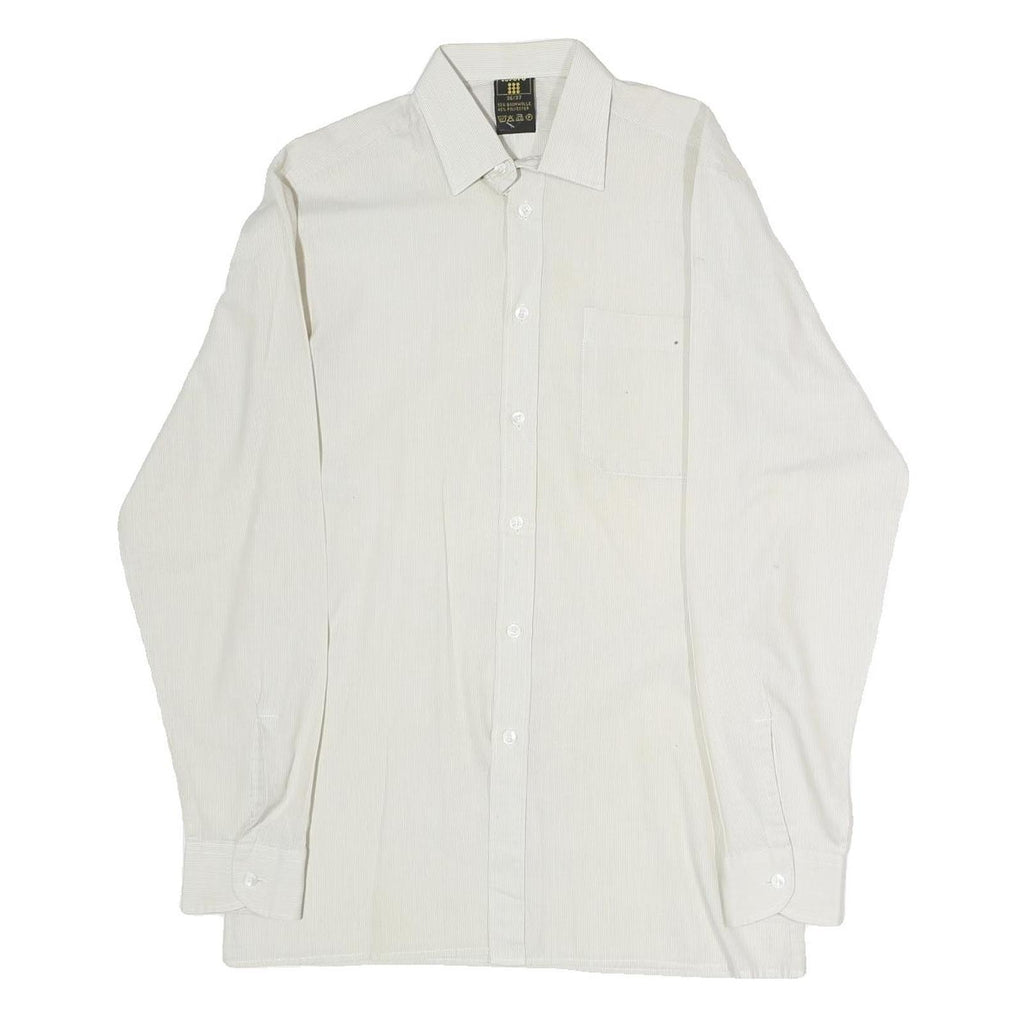 Mens White Plain Cotton Blend Long Sleeve Shirt L Classic Button Collar