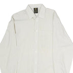 Mens White Plain Cotton Blend Long Sleeve Shirt L Classic Button Collar