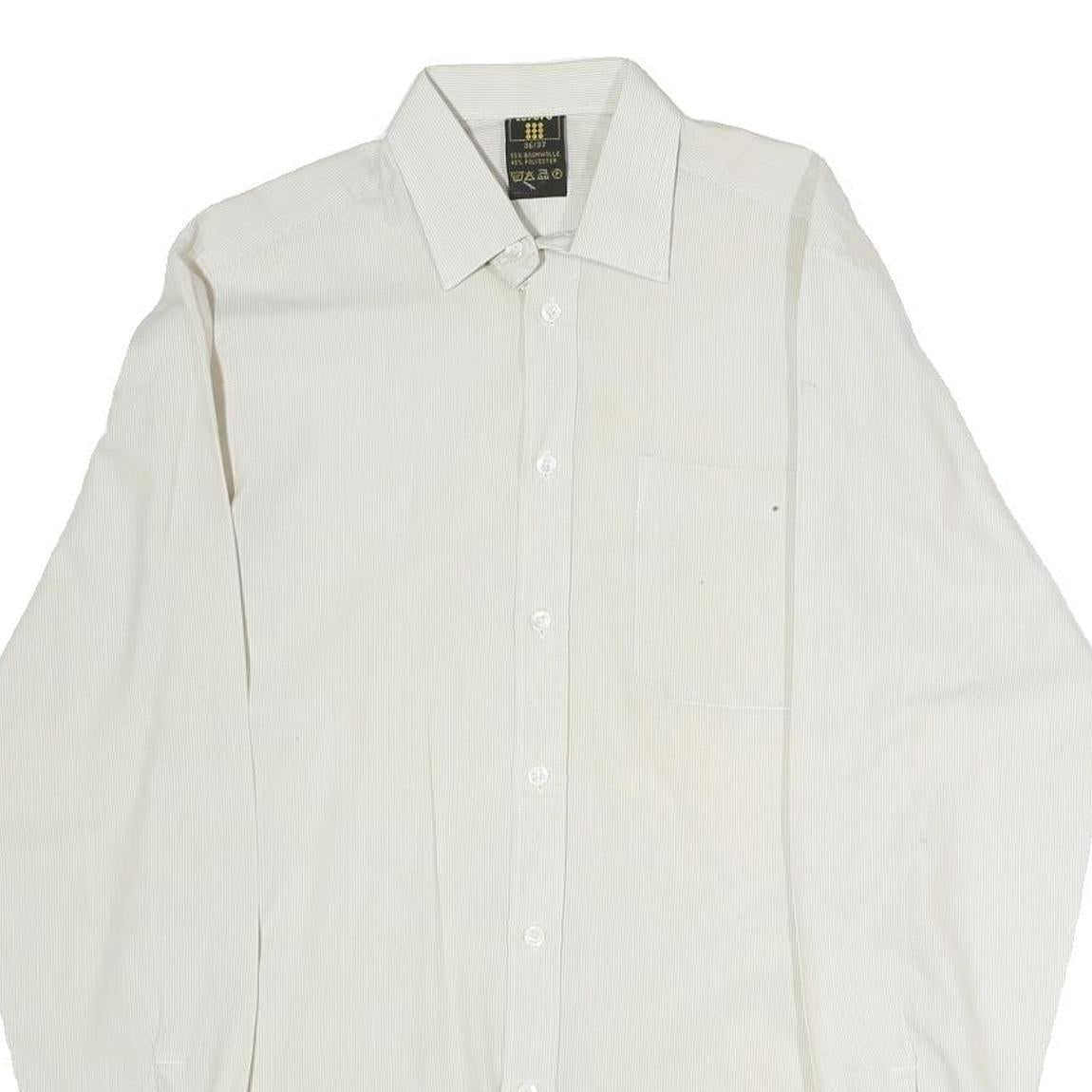 Mens White Plain Cotton Blend Long Sleeve Shirt L Classic Button Collar