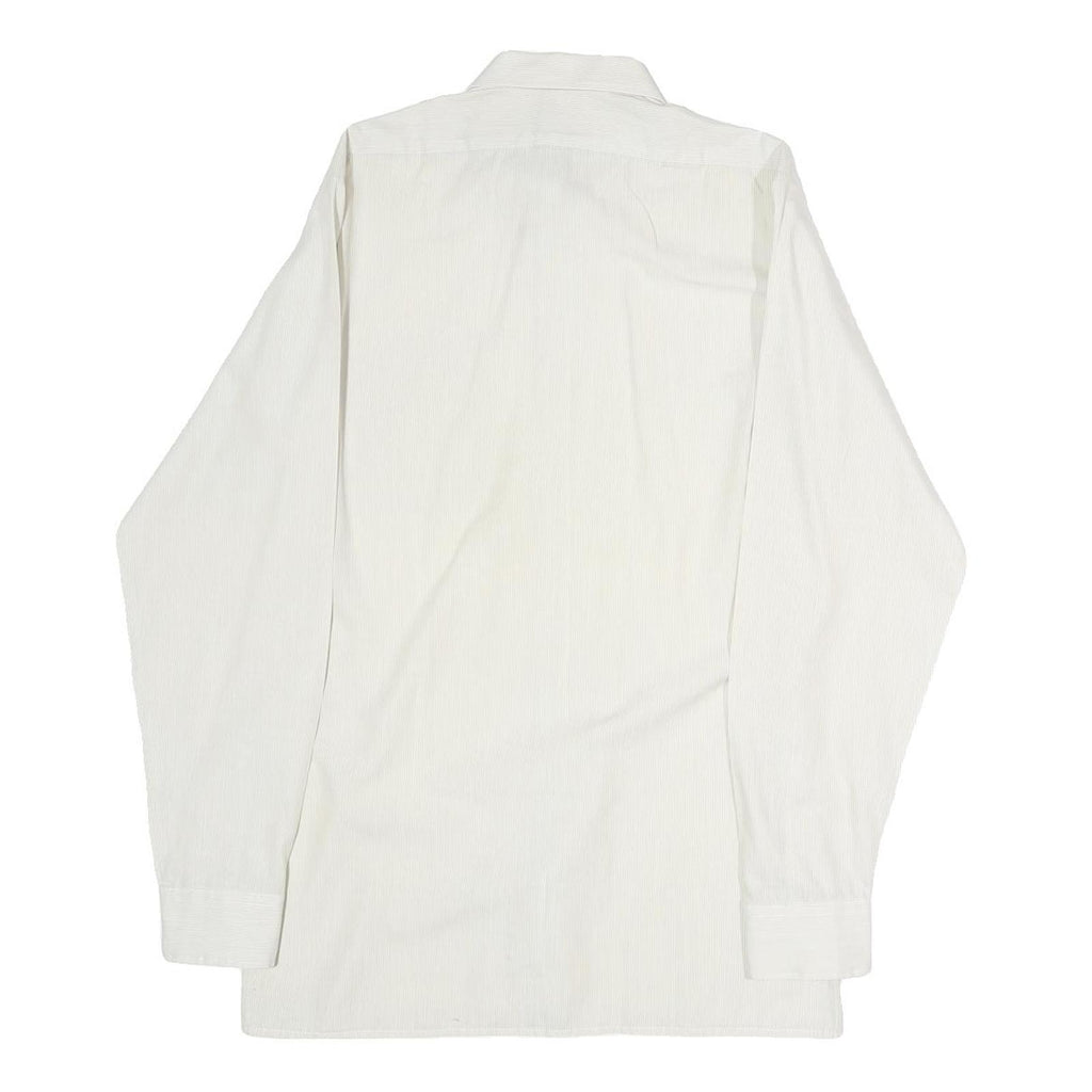 Mens White Plain Cotton Blend Long Sleeve Shirt L Classic Button Collar